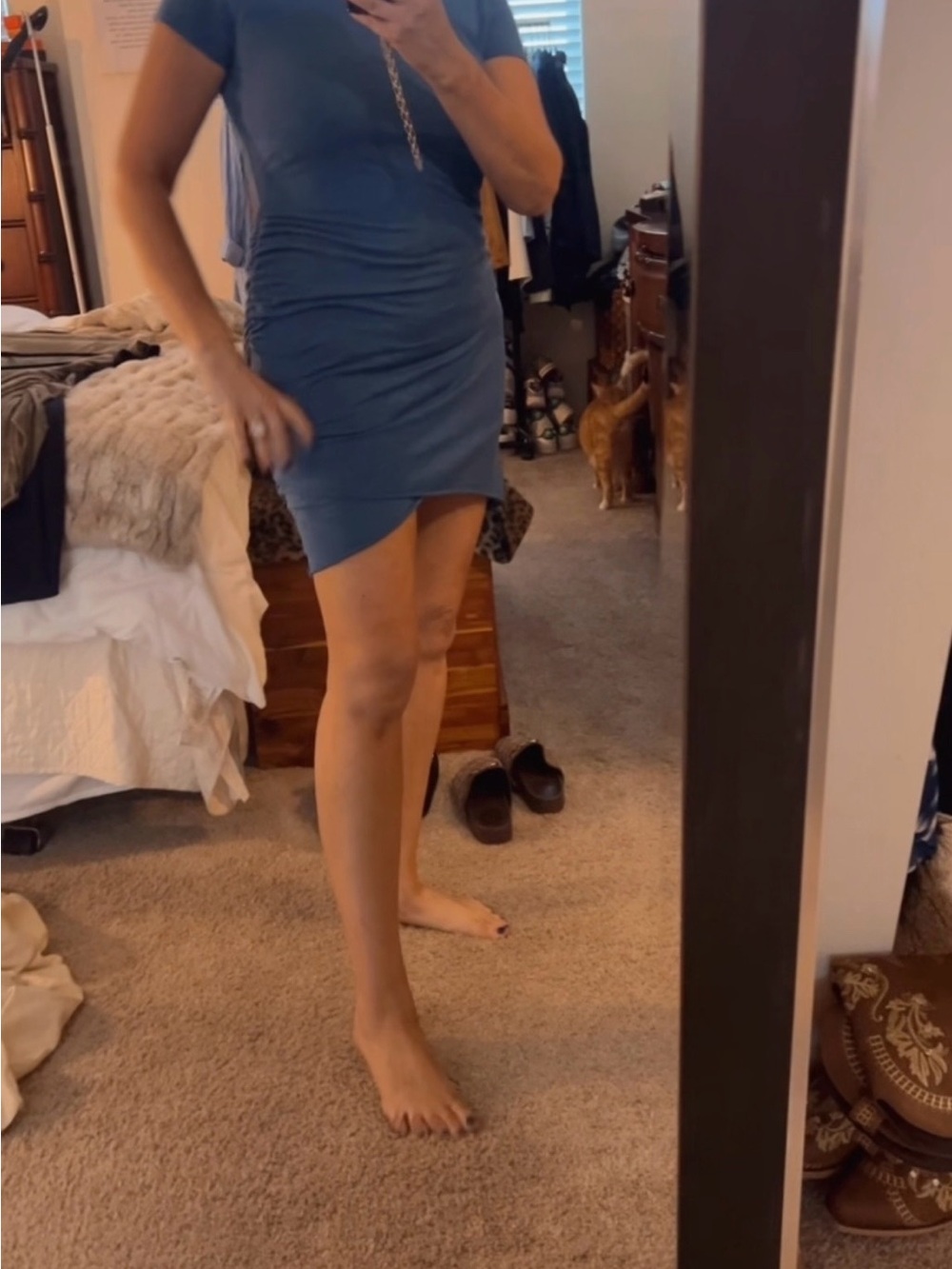 Blue Ruched Asymmetrical Women’s Skirt Dress